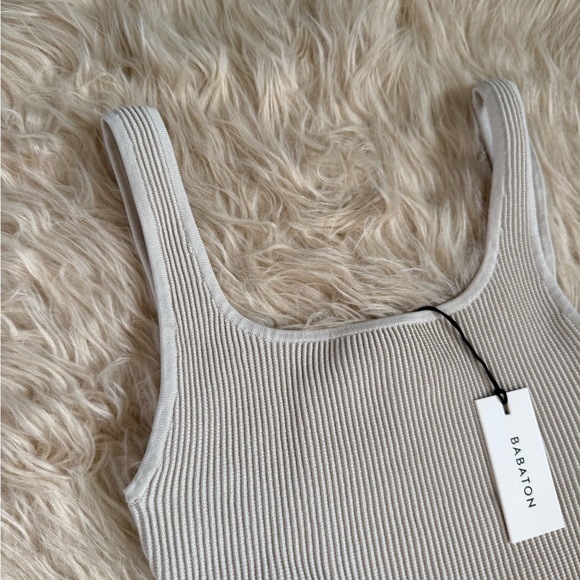 NWT Babaton Sculpt Knit Squareneck Matte Pearl Top - Picture 3 of 7